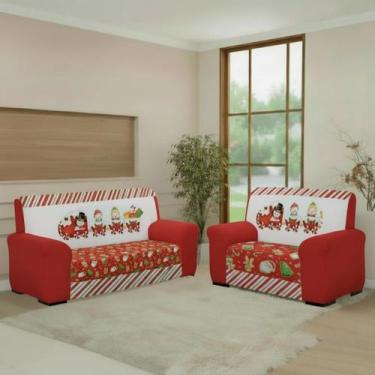 Imagem de Capa de Sofá 3 e 2 Lugares Coladinha Natal Estampada Exclusiva Proteçã