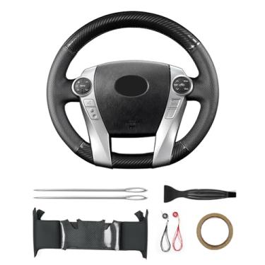 Imagem de Yeolpise Capa de volante costurada à mão com couro de microfibra e couro de fibra de carbono adequada para Toyota Prius V 2012 2015/Prius C 2012 2015 2017/Prius 2010 2012/Prius Plus Prius Plug-in
