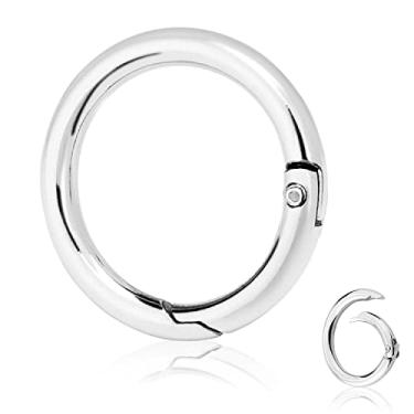 Imagem de Pacote com 10 anéis de metal de 2,5 cm para chaveiros, clipes de mosquetão redondo com fivela de gancho de pressão (prata, diâmetro interno. 2,5 cm)