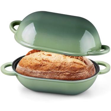 Imagem de Onader Forno holandês de ferro fundido esmaltado, panela de forno holandês de 2,8 litros com tampa para assar pão de fermento, forma oval de bolo de carne, resistente - verde pistache