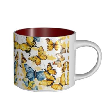 Imagem de ZERAOKE Borboletas coloridas desenhadas à mão - Caneca de cerâmica grande para café, grande capacidade para escritório e casa, pode ser lavada na lava-louças, design com alça em C.