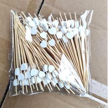 Imagem de 100 peças de palitos de coquetel de coração, palitos de bambu de coração de 12 cm para aperitivos, espetos de dia dos namorados, palitos decorativos de palitos de frutas (branco)