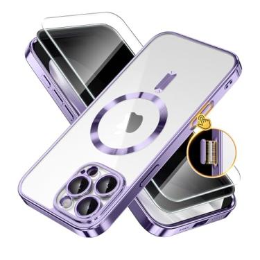 Imagem de Capa magnética para iPhone 16 Pro com botão de controle da câmera, compatível com MagSafe, [proteção total da câmera] [protetor de tela de privacidade] Capa de telefone transparente revestida para