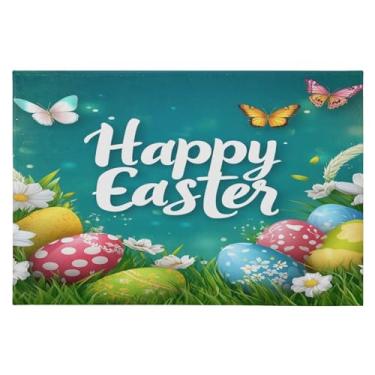 Imagem de Tapete de área 60 x 90 cm macio lavável tapete antiderrapante com suporte de borracha colorido ovos de páscoa tapetes de área para sala de estar, quarto, decoração de casa