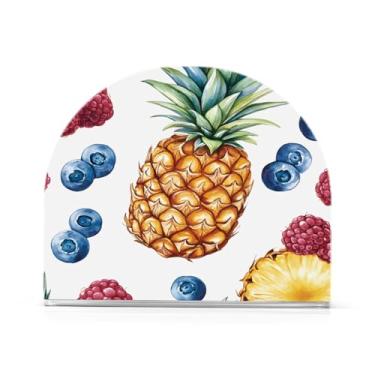 Imagem de xigua Porta-guardanapos frescos de abacaxi e mirtilo para mesas, elegantes suportes de guardanapo de papel de placa acrílica, dispensador de papel de seda independente moderno para sala de jantar