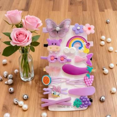Imagem de Conjunto de 14 peças de acessórios de cabelo para meninas, grampos de cabelo coloridos para crianças, acessórios de cabelo com tema de doces com flores para meninas e crianças pequenas (estilo 3)