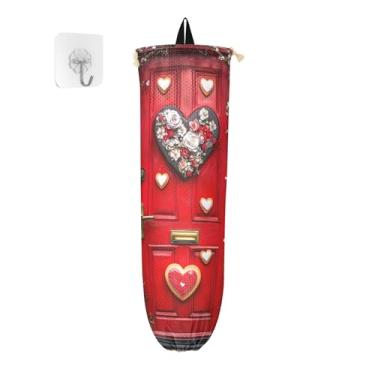 Imagem de xigua Porta vermelha com suporte de saco plástico de coração, suporte de parede com cordão, pacote com 2, organizador de sacolas de supermercado reutilizável para bolsas, meias, roupas íntimas e