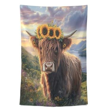 Imagem de STAYTOP Tapeçaria bonita tapeçaria de parede de gado das terras altas para decoração de casa decoração de dormitório sala de estar quarto tapete de parede (60 × 40 pol)