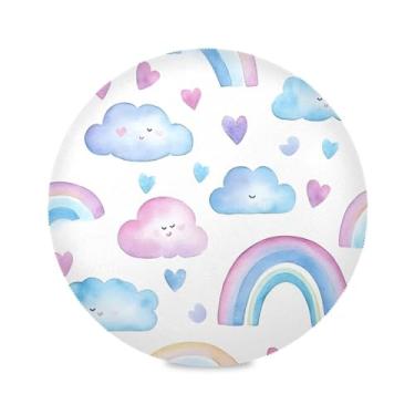 Imagem de xigua Jogo americano redondo arco-íris aquarela conjunto de 4 para mesa de jantar, tapetes de mesa antiderrapantes laváveis e resistentes ao calor para decoração de festa, cozinha, jantar