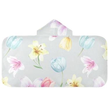 Imagem de Burbuja Toalha de banho com capuz de laço rosa para crianças, toalha de praia de pelúcia macia absorvente para chá de meninas e meninos 3-10 anos, 61 x 127 cm