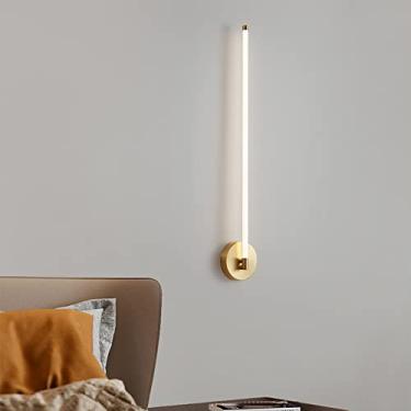 Imagem de Arandela de parede linear LED moderna em cobre, luminária de parede para ambientes internos, luminária minimalista com 3 modos de cor para sala de estar e quarto.