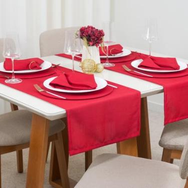 Imagem de Caminho de Mesa Natal Clássico | Vermelho e Branco | Tecido Oxford | 130x40cm
