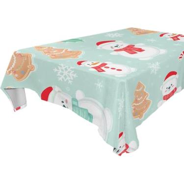 Imagem de Burbuja Toalha de mesa de árvore de boneco de neve, toalha de mesa quadrada anti-rugas grossa para decoração de jantar, cozinha, festa, 152 x 152 cm