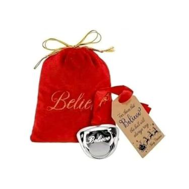 Imagem de Conjunto de 3 sinos de Natal com cabides de sacos vermelhos, sinos de árvore de Natal de metal, etiquetas de enfeites de rena de Papai Noel, Ação de Graças, decorações de celebrações de Natal