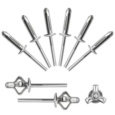 Imagem de Rebites triplos de 1/10.2 cm x 2.5 cm sortidos - 30 peças, rebites pop explodindo triplos prateados de alumínio sólido rebites estilo lâmpada para caiaque barco marítimo