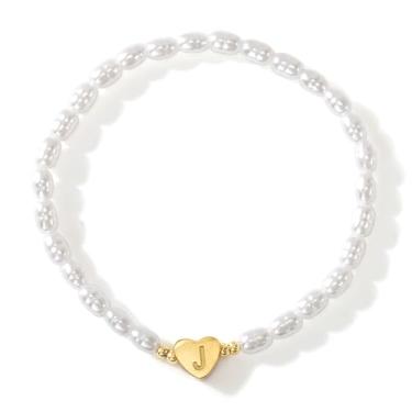 Imagem de SHINUS BOHO Pulseiras femininas com pingente de coração dourado com contas de pérolas de água doce, lindas contas elásticas feitas à mão, joias modernas, dia dos namorados, presentes de feriado para