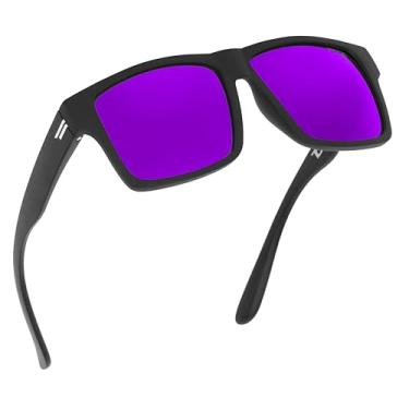 Imagem de TOROE Óculos de sol clássicos RANGE TR90 armação polarizada inquebrável com lentes AR de policarbonato revestidas hidrofóbicas, Preto fosco | Roxo (Cat3), One Size