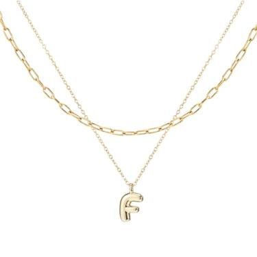 Imagem de 2 colares de letras douradas, colar feminino com várias camadas do alfabeto com balão dourado grosso com inicial colar com pingente de nome para mulheres, joias modernas, presentes
