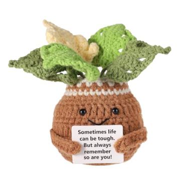 Imagem de lasuroa Plantas em vasos de crochê, monstro de crochê feito à mão monstro positivo planta de apoio emocional presentes de animação para decoração de secretária de escritório em casa
