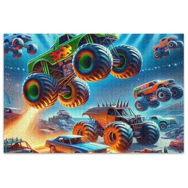 Imagem de Quebra-cabeça engraçado Monster Trucks de 1000 peças para adultos, família, presentes de elefante branco, quebra-cabeça colorido, estampa de animal fofo