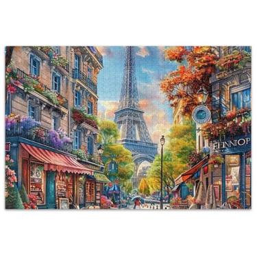 Imagem de Quebra-cabeça de rua da cidade com pintura de Paris 500 peças para adultos arte de flores quebra-cabeça rígido engraçado