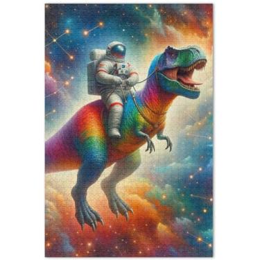 Imagem de Quebra-cabeça Astronaut t Rex Rainbow Nebula Adultos 1000 peças pintura animal decoração família quebra-cabeças elefantes brancos, presentes, 75 x 40 centímetros