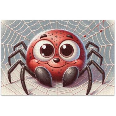 Imagem de Quebra-cabeça de teia de aranha de desenho fofo para adultos, 1000 peças, presentes da natureza para amantes de quebra-cabeças, cenas de outono, arte de flores com animais