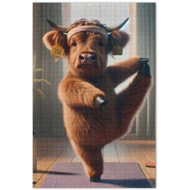 Imagem de Highland Cow Yoga Animal Engraçado Adultos Quebra-cabeça 500 Peças Família Elefante Branco Presentes Personalizados Paisagem Animal Arte Floral, 50 x 35 centímetros