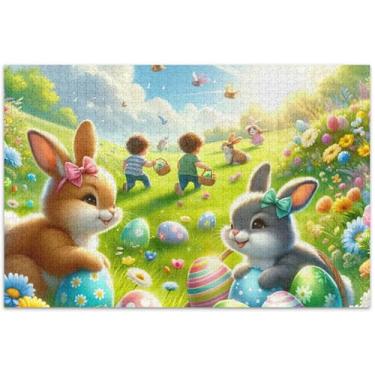 Imagem de Quebra-cabeças florais de coelho da páscoa para adultos, 1000 peças, presentes de elefante branco, engraçados, exclusivos, jogos artísticos, 75 x 40 cm