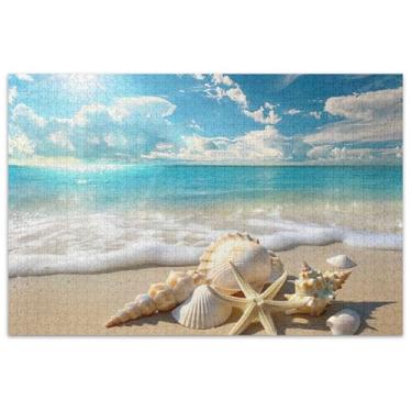 Imagem de Quebra-cabeça de estrela do mar com conchas de praia 500 peças para adultos presentes para elefantes brancos jogo família quebra-cabeça brinquedo arte