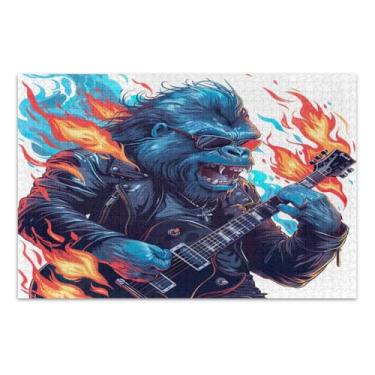 Imagem de Quebra-cabeças engraçados de gorila legal tocando guitarra para adultos 1000 peças, quebra-cabeças exclusivos para adultos, jogos para adultos