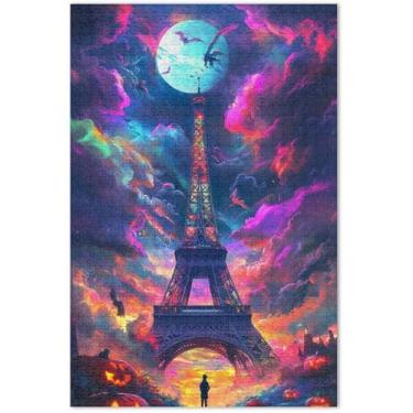 Imagem de Quebra-cabeça neon Torre Eiffel Paris 1000 peças presentes de jogo de quebra-cabeça adulto engraçado Prime Puzzles arte animal flor, 75 x 40 centímetros