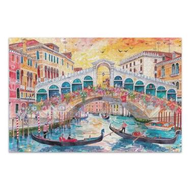 Imagem de Quebra-cabeça romântico Venice Canals de 1000 peças para adultos, quebra-cabeças difíceis para adultos, noite de jogos em família