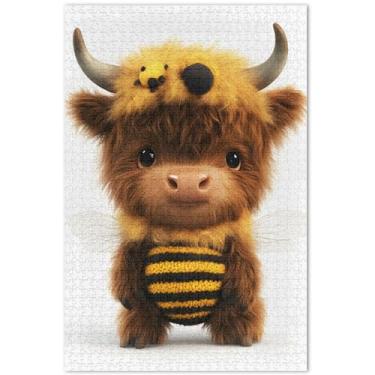 Imagem de Quebra-cabeças engraçados personalizados de vaca highland abelha mel adultos 1000 peças presentes elefantes brancos paisagem quebra-cabeça arte animal, 75 x 40 centímetros