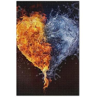 Imagem de Quebra-cabeça coração fogo água para adultos 500 peças paisagem floral colorido quebra-cabeça família amantes presentes, 50 x 37 centímetros