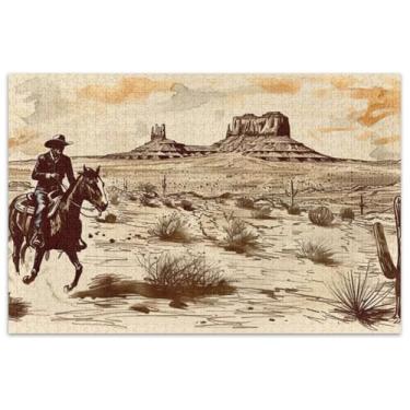 Imagem de Cowboy Rides Cavalo Deserto Quebra-cabeças Adulto 1000 Peças Jigsaw Elefantes Brancos Presentes Mordaça Presente Quebra-cabeça Brinquedo Arte