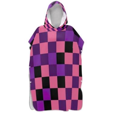 Imagem de Joisal Roupão de mudança de poncho de surfe plus size para adultos toalhas de banho com capuz roxo rosa xadrez colorido ponchos femininos com capuz