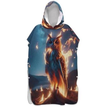 Imagem de Joisal Trocador de poncho de surfe para adultos toalha de praia com capuz floral absorvente masculino feminino poncho com capuz coruja de fogo