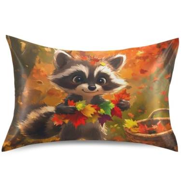 Imagem de Capas de almofada de cetim com estampa de floresta de guaxinim para outono capas de travesseiro padrão king queen presentes de cama confortáveis, tamanho padrão, 66 cm x 50 cm