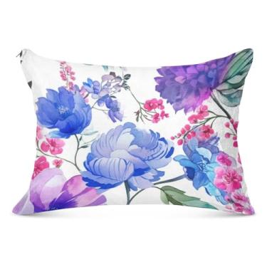Imagem de Capa de almofada de flanela branca roxa e azul com zíper King Queen capa de travesseiro de tamanho padrão para cama de corpo estético, tamanho king, 50,8 cm x 101,6 cm