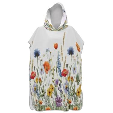 Imagem de Joisal Poncho de surfe para adultos trocador com capuz toalha de natação bonito plus size unissex adulto poncho com capuz aquarela flores silvestres