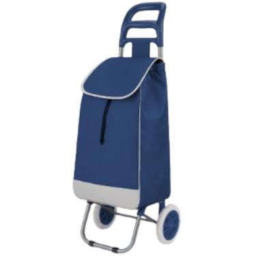 Imagem de Carrinho de Compras Dobrável com Rodas, Carrinho de feira, Sacola para Supermercado, Multiuso, Azul Marinho