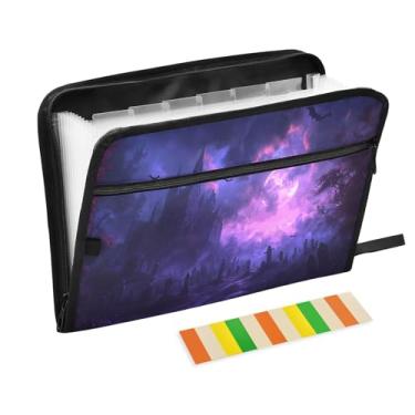 Imagem de Mystic Castle Pasta sanfonada roxa impermeável, organizador de documentos com bolsos