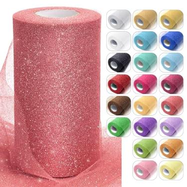 Imagem de Rolos de tecido de tule com glitter ouro rosa, 15 cm x 50 metros com fita brilhante de lantejoulas para decoração de tutu faça você mesmo, decoração de casamento, chá de bebê, festa de aniversário