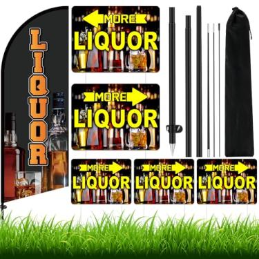 Imagem de Hahafelt O kit de mastro de bandeira de pena de licor inclui bandeira de 2,1 m com mastros, 5 peças de placas de jarda para bebidas alcoólicas e 10 peças de estaca de chão para bar, bebida, negócios