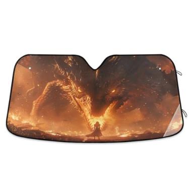 Imagem de Guarda-sol para carro com dragão de fogo feroz proteção UV caminhão para-sol para para-brisas pequeno