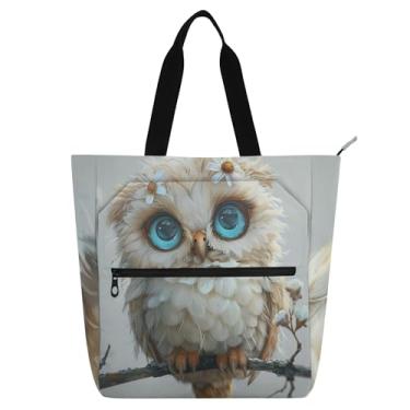 Imagem de GAIGEO Linda bolsa de trabalho com estampa floral de coruja para mulheres, bolsa de lona para livros de praia com zíper, bolsas para professores, amantes de livros