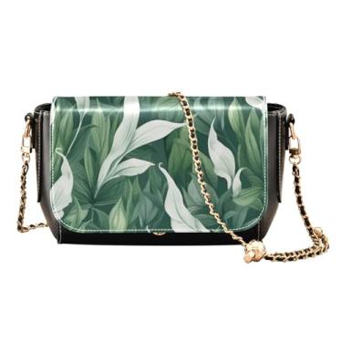 Imagem de GAIGEO Bolsa de ombro feminina de design abstrato, bolsas tiracolo de couro femininas, bolsas transversais de couro para mulheres, Verde e as folhas são verde-escuro - 4, One Size