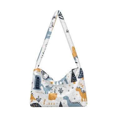 Imagem de Bolsas de ombro femininas verdes natalinas, bolsa de pelúcia Undersrm, bolsa de ombro feminina, Dinossauro infantil, One Size