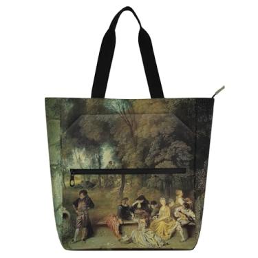 Imagem de GAIGEO Bolsas de trabalho femininas com pintura de arte Antoine Watteau, lona, praia, escola, bolsas para uso diário, amantes de livros